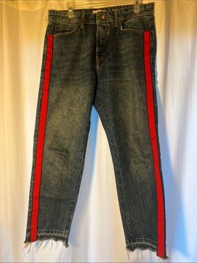 Bershka  Men Slim Straight Jeans with Red Side Stripes